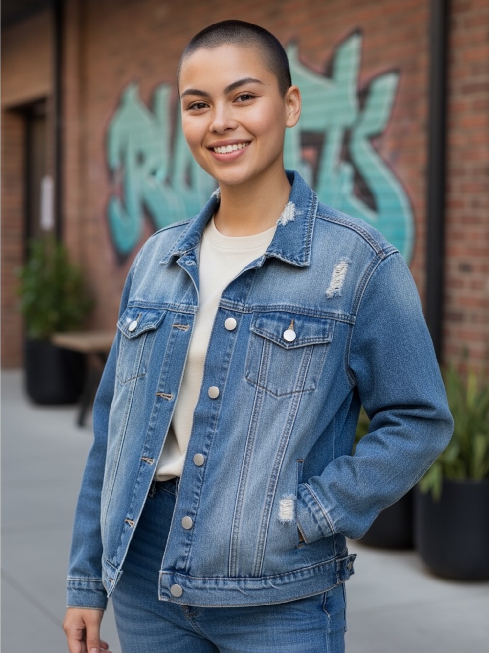 Ashley Taylor Light Blue Distressed Denim Jacket